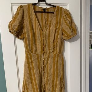 Yellow linen A Line button down dress.